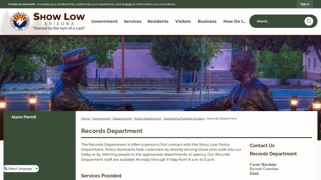 Records Department | Show Low, AZ - Official Website
