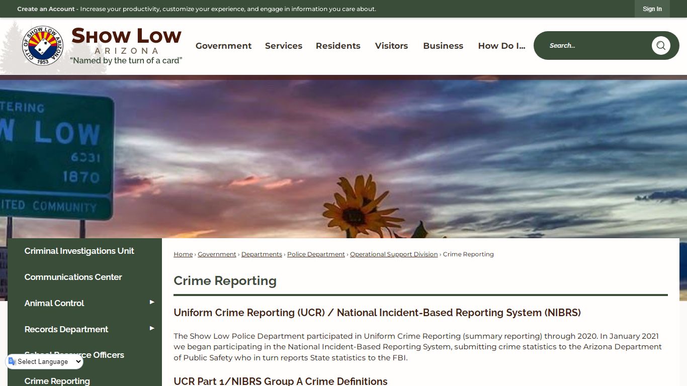 Crime Reporting | Show Low, AZ - Official Website